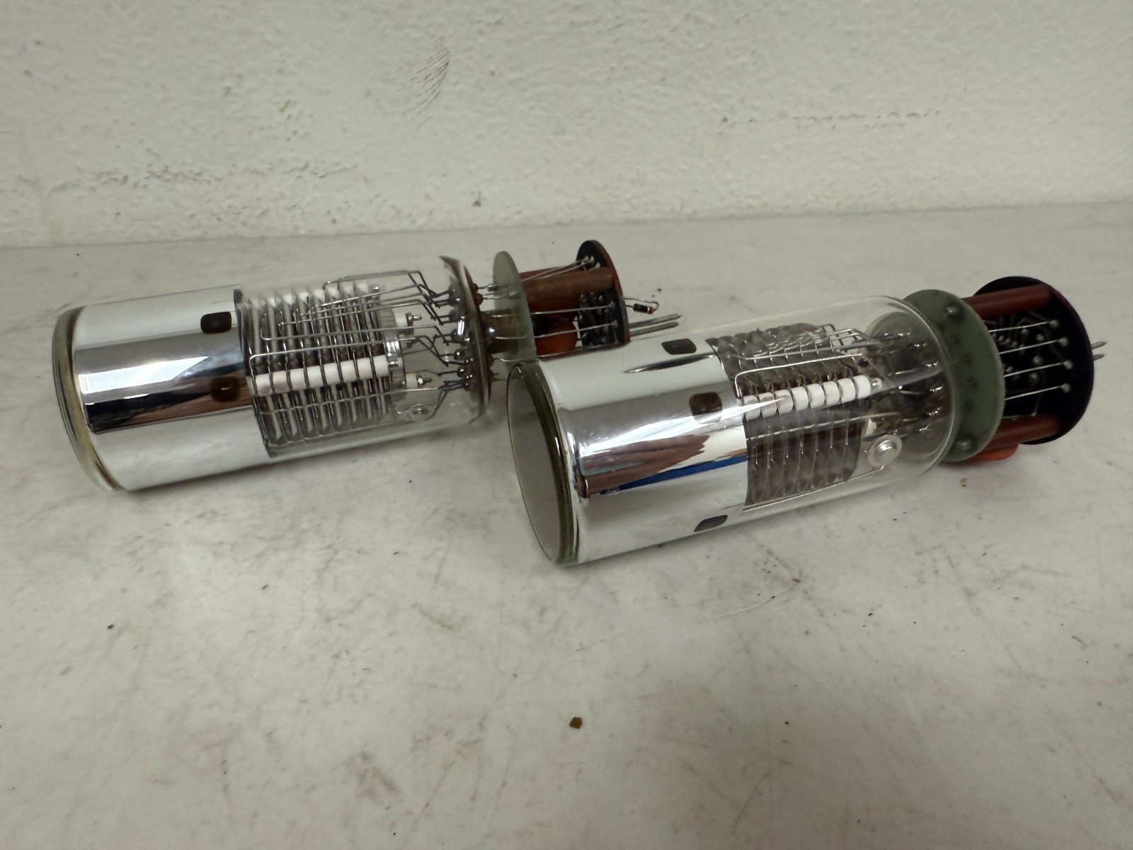 Thorn Vintage Dekatron Counting Tubes Clear Glass Chrome Base Pair