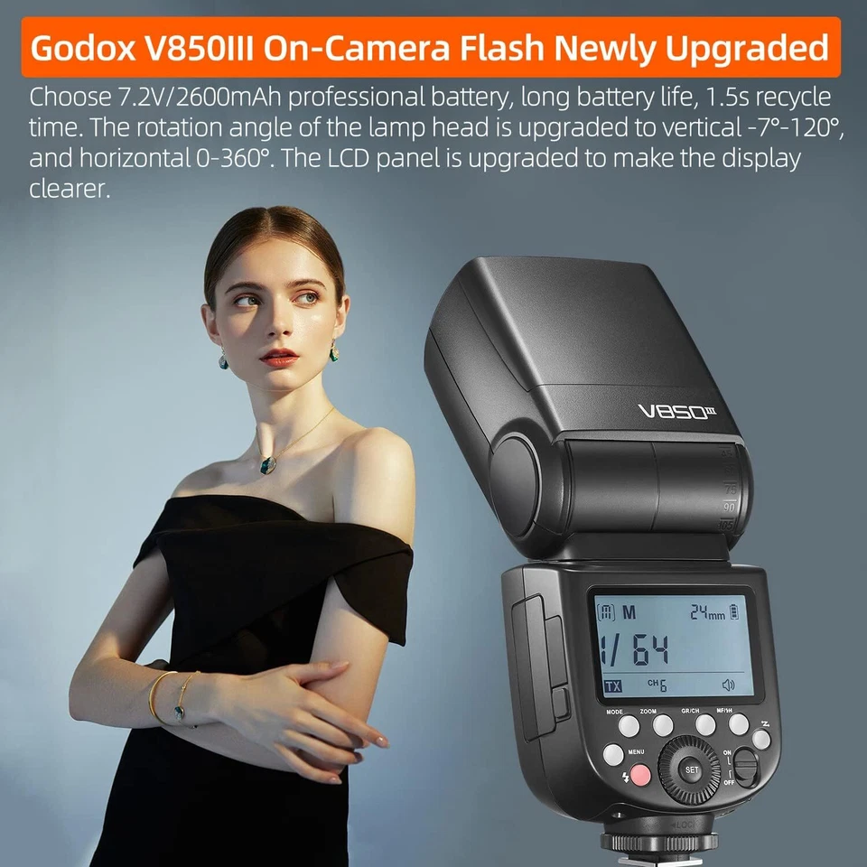 US Godox V850III GN60 1/8000s Cámara HSS Flash Speedlight 2600mAh Batería Li-ion Foto 4 de 4