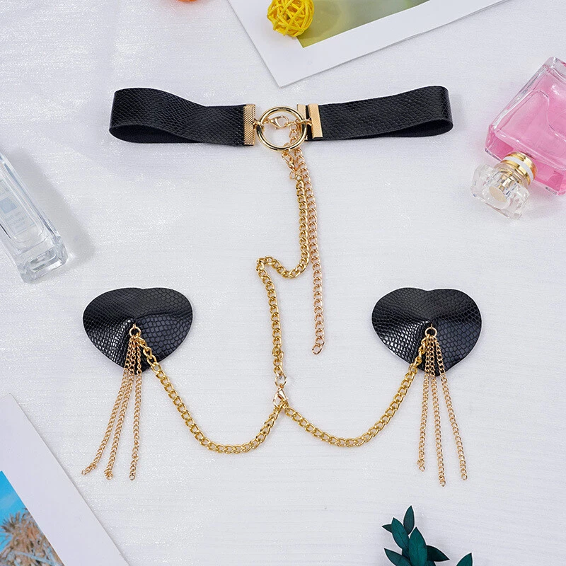 Joyería Cuerpo Cadena Borla Collar Chocker Reutilizable Pezón Pecho Cubierta Almohadillas Foto 2 de 4