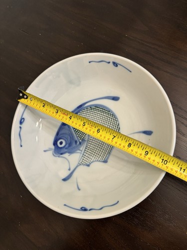 Vintage Chinese Blue Koi Carp Fish Bowl Porcelain Asian Rice Serving EUC 10” - Picture 7 of 8