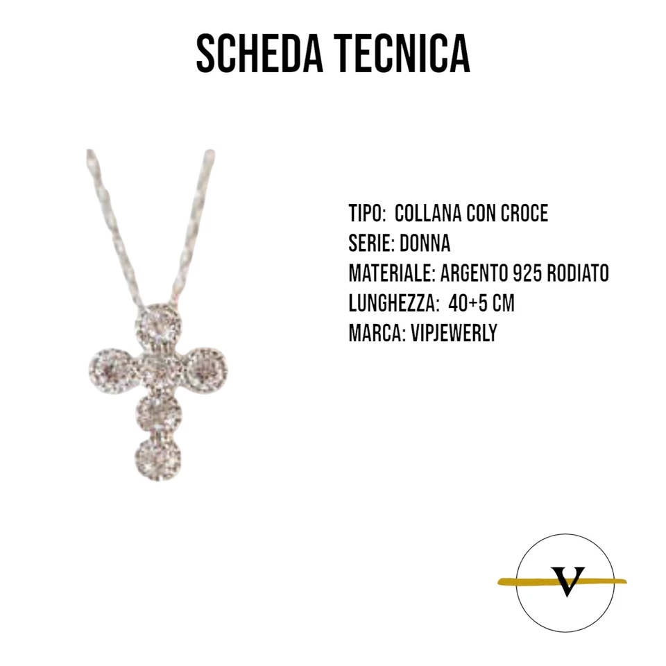 COLLANA  DONNA CON CROCE IN ARGENTO 925 RODIATO ZIRCONI BIANCHI RAGAZZA REGALO - Immagine 2 di 4