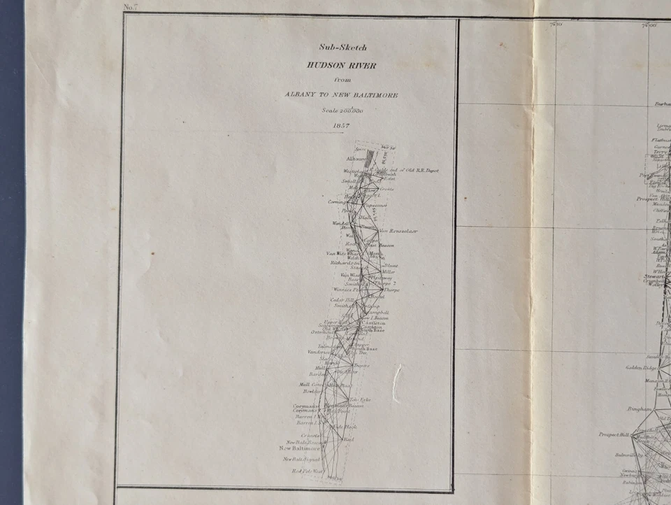 Mapa de levantamiento de la costa de Estados Unidos 1859 Bahía de Nueva York Hudson River Survey Progress A.D. Bache Foto 2 de 4