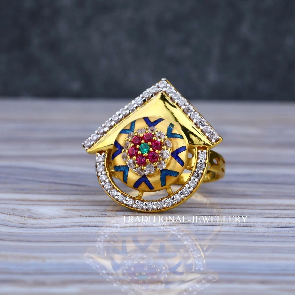 Buy Latest Impon Real Gold Design White Stone Small Size One Gram Gold  Stone Ring for Girls