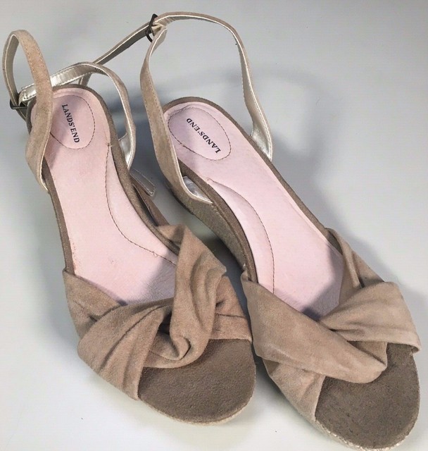 LANDS END Womens Sz 9B Sand/Beige Suede Platform Wedge Sandals | eBay