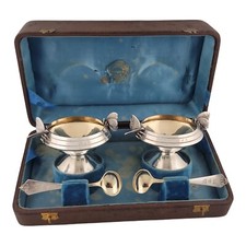 Rare Early Sterling GORHAM pr Salt Cellars & Spoons w/ applied Butterflies c1868