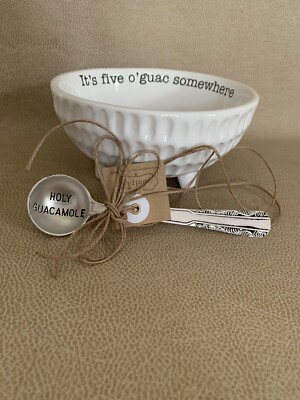 Mud Pie Circa Guacamole and Salsa Serving Dish And Spoon Set Five O'Guac New