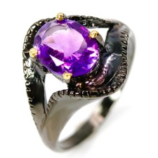 Gemstone band ring Handmade Natural Amethyst Silver Ring 925 Sterling /RVS315
