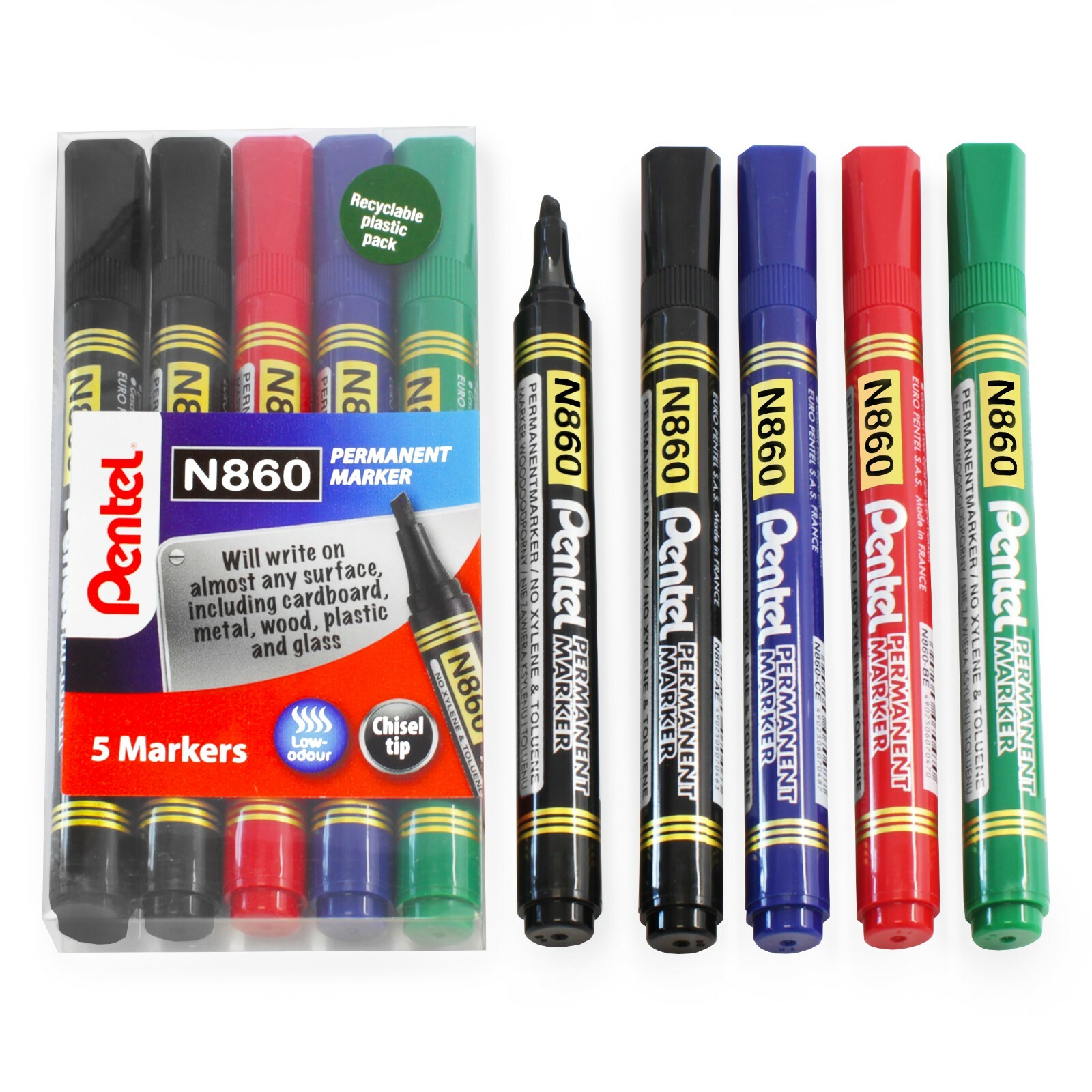 Pentel N860 Pennarello Indelebile - Scalpello Punta - Riciclabile Packaging -