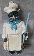 Cast Iron Chef Cat With Fish Notepad And Pencil Holder 12 Inches Vintage