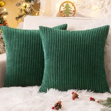 Softalker Christmas 16x16 Boho Striped Corduroy Pillow Covers Set of 2 Soft Gree