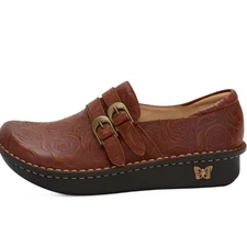 Alegria comfort work clog embossed leather rose pattern brown/tan SZ 41 - 10.5
