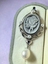 925 sterling silver gray Agate Cameo vintage jewelry Pendant estate jewelry