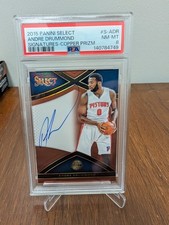 2015 Panini Select Signatures Copper Prizm Andre Drummond 04/49 #S-ADR PSA 8