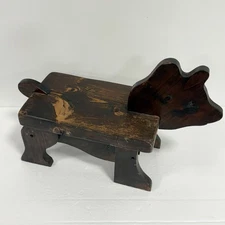 Vintage Wood Dog OR Bear Stool Bench Handmade Carved Primitive Folk Art Decor