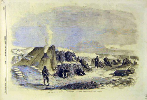 Original Old Antique Print 1855 Mortar Battery Sebastopol War Military Victorian