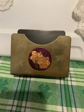 ❤️Organizador de escritorio vintage de diseño de narciso floral esmaltado con soporte para letras de latón