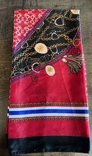 Silk Feeling Scarf Equestrian Theme Bridles Stirrups Tassels Chains 35 x33