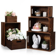 Set of 6 Rustic Wood Crates w/ Handles, Distressed, Nesting, Farmhouse Storage