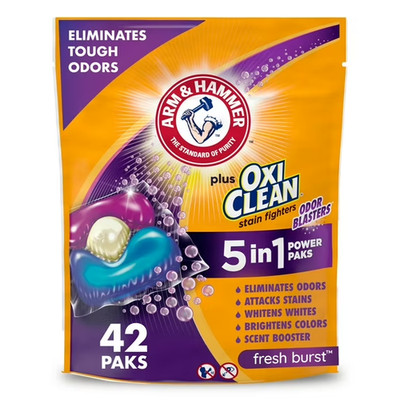ARM and HAMMER Plus OxiClean 5-in-1 Laundry Detergent Power Pks Fresh Burst 42ct