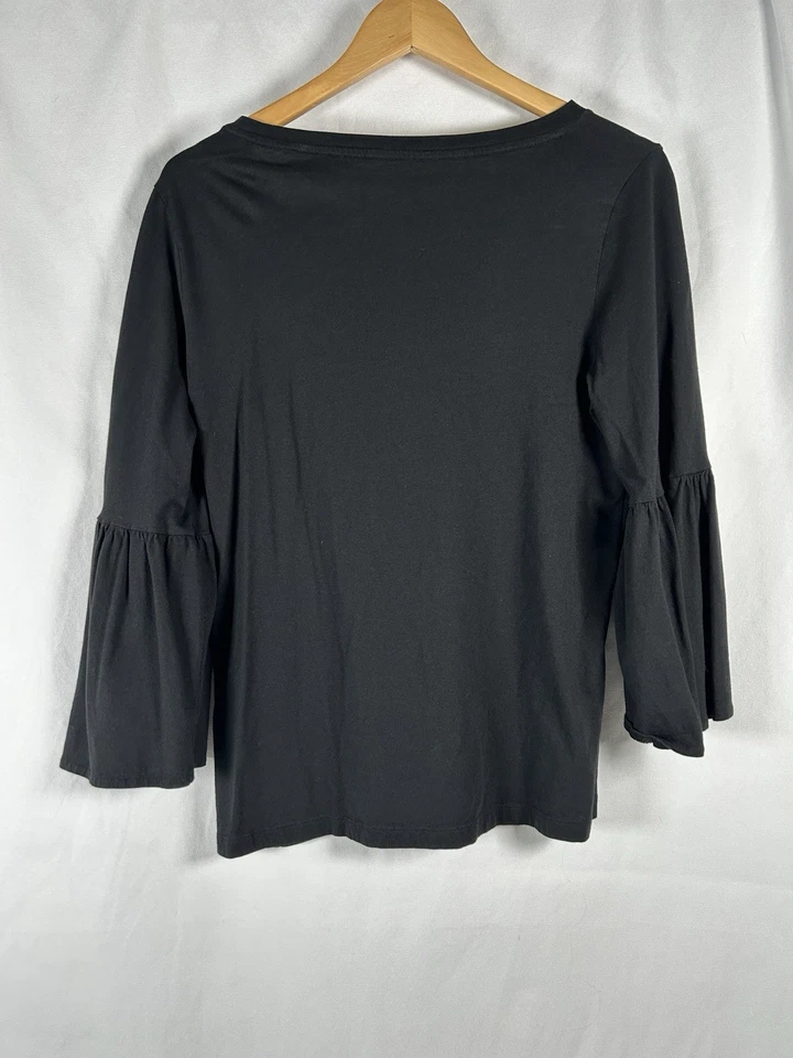 Blusa Banana Republic Top Mujer L Negra Plisada Manga Campana Sólida Foto 3 de 4