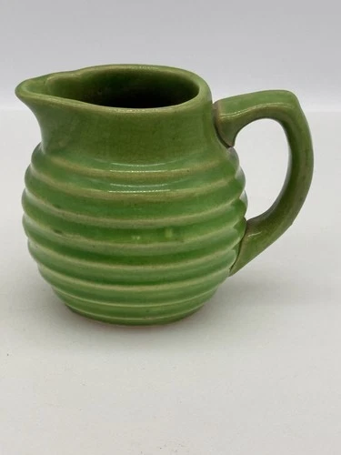 VTG Green Ceramic Water Ribbed Circular Pitcher Possibly McCoy Pottery Beehive