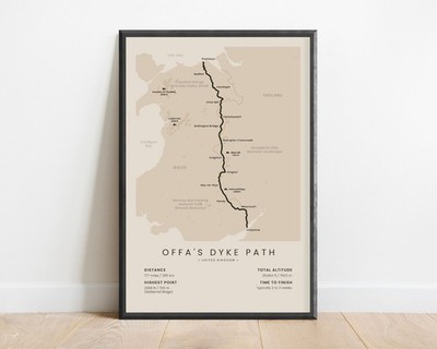 Offa's Dyke Path Map Print | Offa's Dyke Hiking Trail Poster | Wales Trail Map