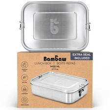 Bambaw Stainless Steel Lunch Box for Adults 47 oz, Metal Bento Box with Adjus...