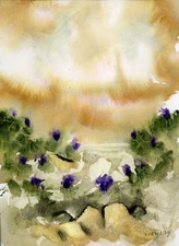 Original Watercolor Painting, Abstract landscape by Vasil Vasilev