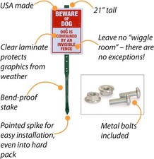Beware of Dog Sign, Dog Contained by an Invisible Fence Sign for Yard, Lawn, ...