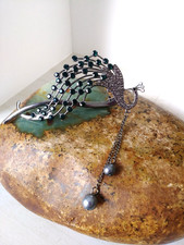 fancy elegant hair clip claw snap on hook on pearl metal green peacock