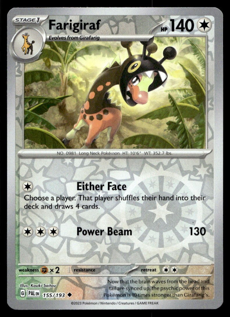 Farigiraf 155/193 Pokemon Card Paldea Evolved Uncommon 140 HP Rev Holo LP XE