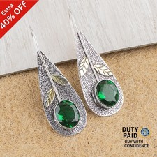 GREEN EMERALD Gemstone 925 Sterling Silver Bezel May Dangling Earrings Jewelry