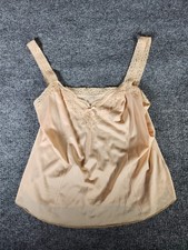 Vintage Olga Women Camisole Top Medium Beige Nylon Lingerie Lace Trim Style 925