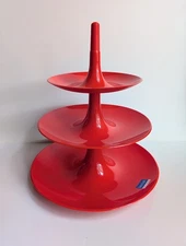 Koziol Babell Etagere Red Plastic Christmas Tree Tidbit Serving Tray 3 Tier Dish