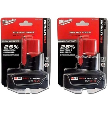  Genuine Milwaukee 2 Pack M12 XC High Output 5 amp 12V Battery  48-11-2450 