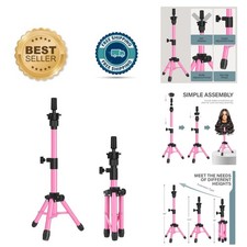25-Inch Adjustable Pink Mannequin Head Stand Tripod for Wig Styling