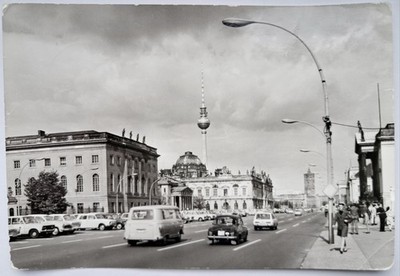 Postcard Berlin, GDR, Unter den Linden, TV and FM Tower, 1973