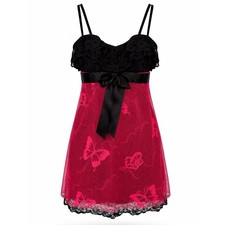 Vintage VS Anna Sui Butterfly Lace Babydoll Lingerie Mini Dress 36C Pink Black
