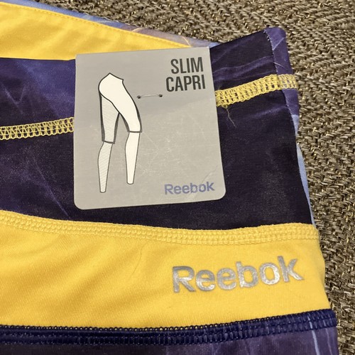 Women’s Reebok Slim Capri Leggings Size 18/20 Purple/Yellow 0100 - Picture 3 of 7