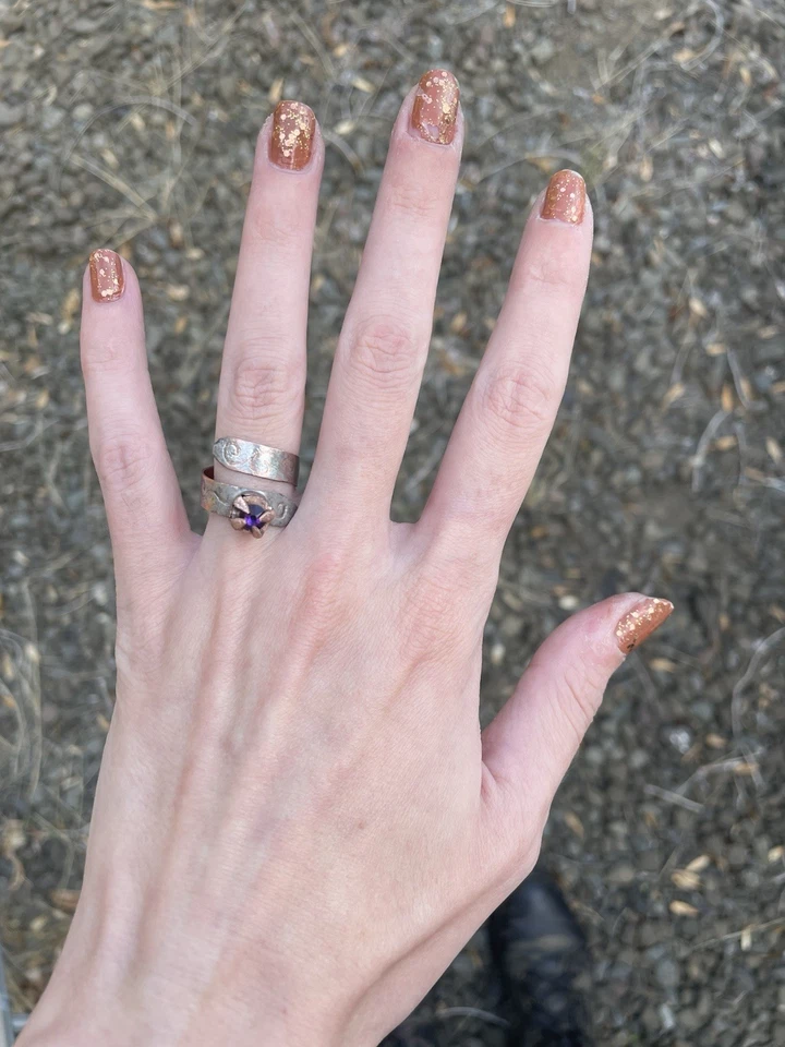 Joyería artesanal artesanal de cobre y plata volcán cristal australiano envolvente anillo Foto 4 de 4