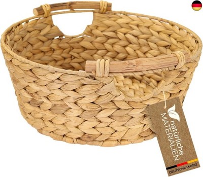 HMF Storage Basket Round Gift Basket Empty Braided Water Hyacinth with Wooden