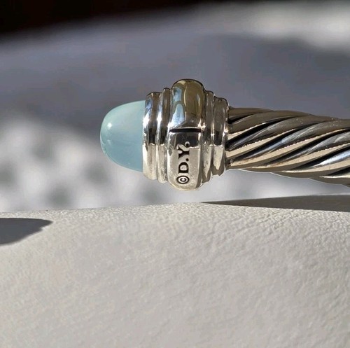Previouly Used David Yurman Sterling Silver/14 K Gold 5mm Cable Aqua Chalcedony - Picture 3 of 10