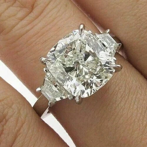 4.75Ct Cushion Cut VVS1 Lab Created Diamond Engagement 14K White Gold FN Ring - Picture 1 of 16