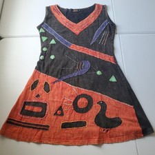 Rising International Dress Womens Large Black Boho Hippie Embroidered Sundress