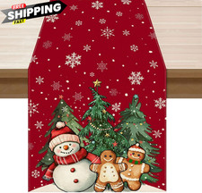 XCHI Winter Red Snowman Gingerbread Man Table Runner 13x72 Inch, Colored