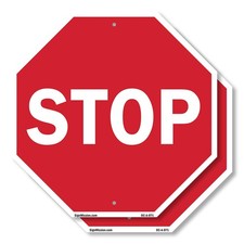 Stop 2 Pack 6 inch X 6 inch Octagon Plastic Sign Weather Resistant, UV Protect