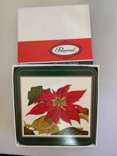 Box Set of 6 Vtg' PIMPERNEL POINSETTIA Cork-backed COASTERS - Approx. 4" X 4"