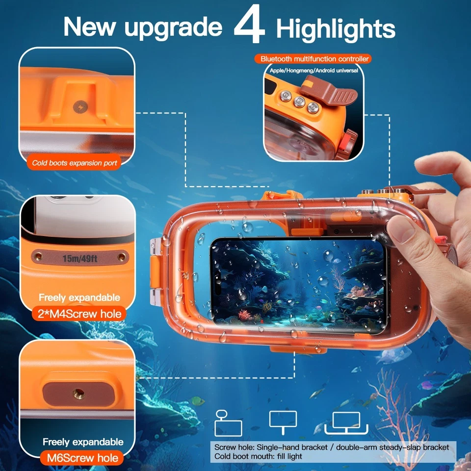 Universal Waterproof Diving Bluetooth Camera Phone Case Cover with Power Display - Image 3 of 4