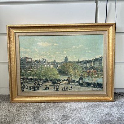 Vintage große Fiehl Kunst Reproduktionen gerahmt Claude Monet Quai du Louvre 60er Jahre 