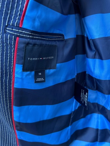 Boys' Blue Pinstriped Seersucker Blazer by Tommy Hilfiger, Size 16 - Picture 5 of 5